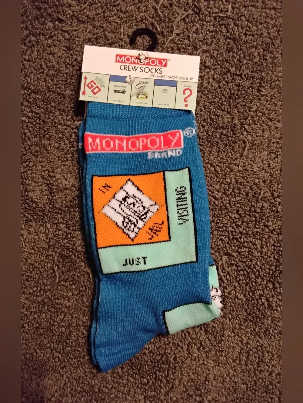 Hasbro Monopoly Blue Crew Socks with Mint & Orange Accents